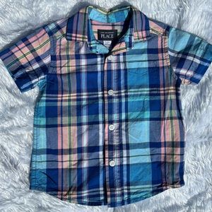 The Children's Place Short Sleeve Button Up Shirt Boys Size 12-18 M Plaid